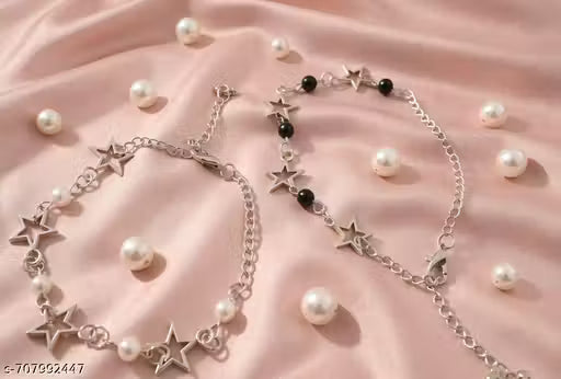 2-Star Black & White Necklace Set – Rose Gold Plated with American Diamonds