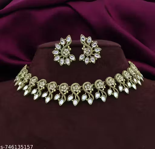 Premium Gold-Plated American Diamond Choker Set – Elegant CZ Necklace & Earring Set for Women