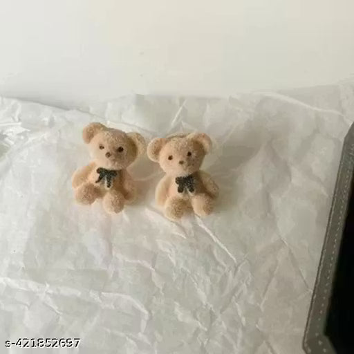 SUYUG'S Cute Korean Cream Teddy Bear Earrings – Trendy Aesthetic Jewelry for Women & Girls