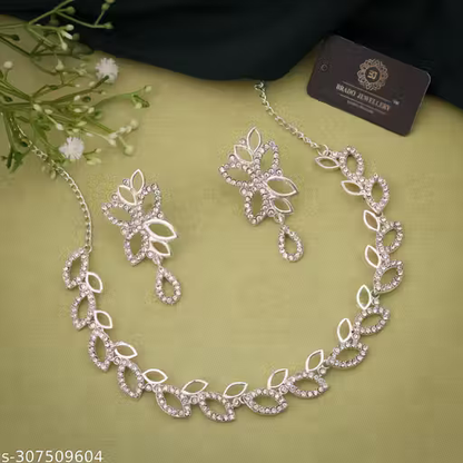 VHV Silver Plated Luxury Jewelry Set – Sparkling White American Diamonds