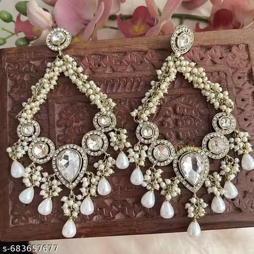 Premium Gold-Plated Pearl Drop Earrings – Elegant Ethnic Statement Jewelry for Women
