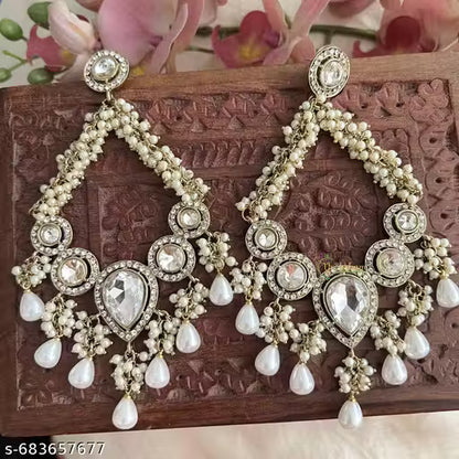 Premium Gold-Plated Pearl Drop Earrings – Elegant Ethnic Statement Jewelry for Women