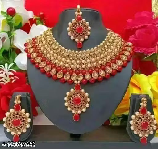 Khusi Maroon Jewellery Set – Gold Plated Necklace with American Diamonds