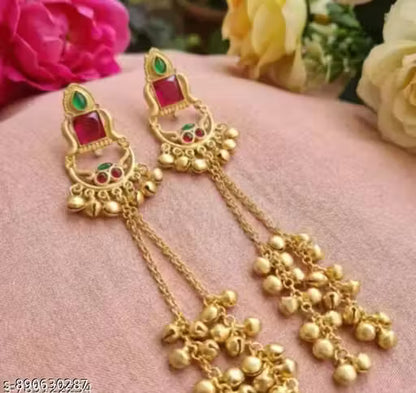 ASFAYA Traditional Kashmiri Gold-Plated Jhumkas with Sparkling Stone Work