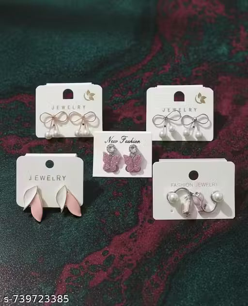 Rose Gold Plated Multicolor Nature Motif Earrings – Bow, Butterfly & Floral Dainty Studs