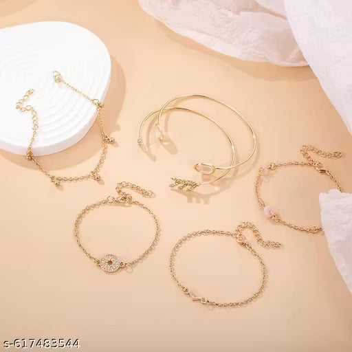 Zaphariq Set of 6 Gold Plated Charm Bracelets – Star, Arrow & Crystal Adjustable Combo
