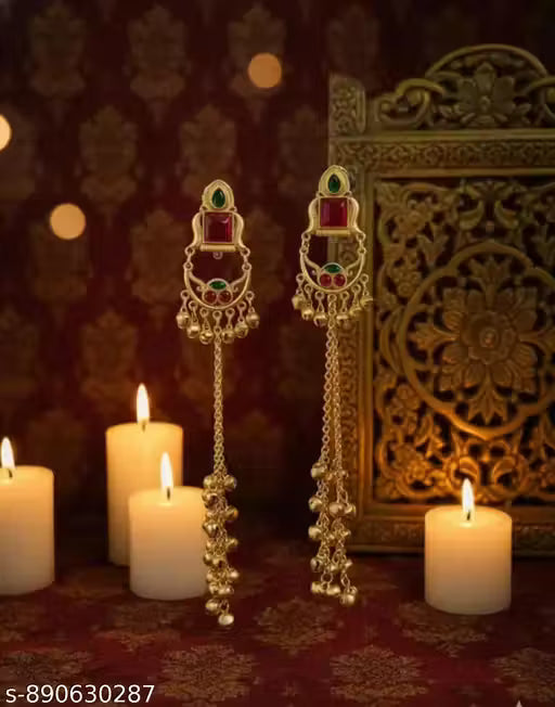 ASFAYA Traditional Kashmiri Gold-Plated Jhumkas with Sparkling Stone Work