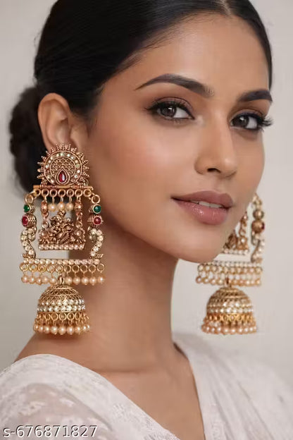 Santa Boutique Radha Krishna Multicolor Designer Earrings – Gold Plated Divine Jhumkas
