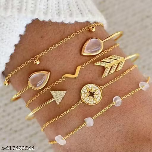 Zaphariq Set of 6 Gold Plated Charm Bracelets – Star, Arrow & Crystal Adjustable Combo