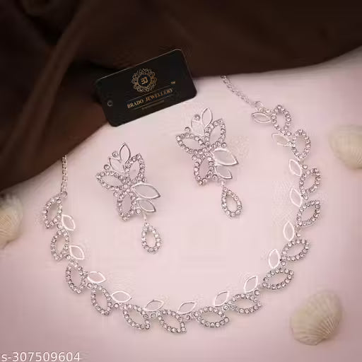 VHV Silver Plated Luxury Jewelry Set – Sparkling White American Diamonds