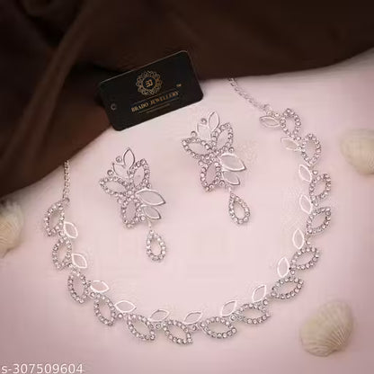 VHV Silver Plated Luxury Jewelry Set – Sparkling White American Diamonds