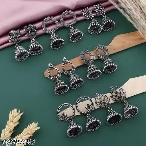 The Royal Traditional Jhumkha Combo – Pack of 7 Pairs of Oxidised Silver Earrings