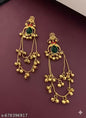 Gold-Plated Green Stone Long Jhumkas – Traditional Ghungroo & Pearl Ethnic Earrings