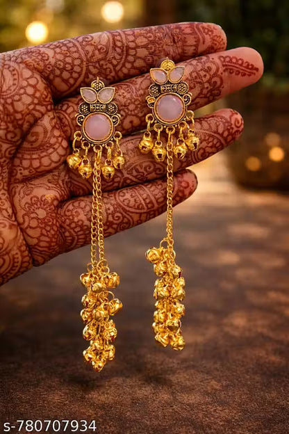 Twinkling Charming Kashmiri Pearl Earrings – Gold Plated Long Ethnic Danglers