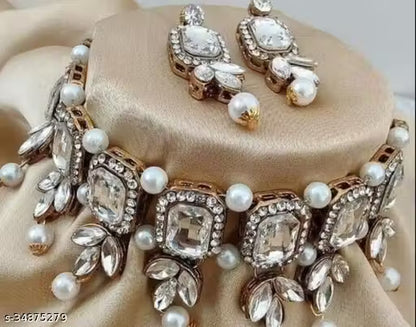 Traditional Gold-Plated American Diamond Necklace Set – Sparkling CZ Choker & Earrings Combo