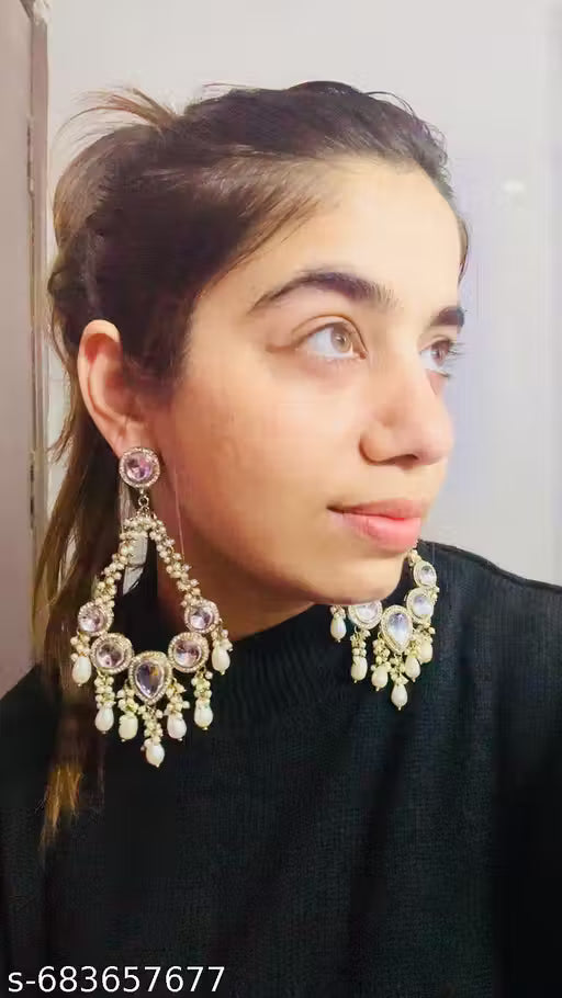 Premium Gold-Plated Pearl Drop Earrings – Elegant Ethnic Statement Jewelry for Women