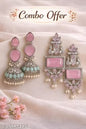 Pink Stone Gold-Plated Earring Combo – Premium CZ Jhumka & Chandelier Set (Pack of 2)