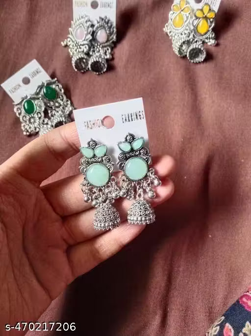 Mega Best-Seller Oxidised Silver Jhumka Set (Pack of 4) – Traditional Multicolor Festive Earrings