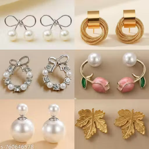 Trendy Korean Gold-Plated Earring Combo – Pack of 6 Minimalist Western Earrings
