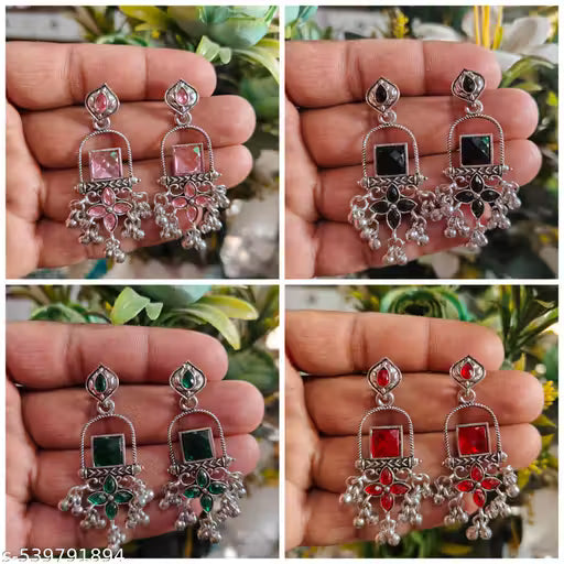 Muski Trend Combo of 4 Pairs Oxidised Silver Kundan Earrings