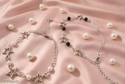 2-Star Black & White Necklace Set – Rose Gold Plated with American Diamonds