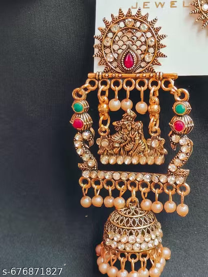 Santa Boutique Radha Krishna Multicolor Designer Earrings – Gold Plated Divine Jhumkas