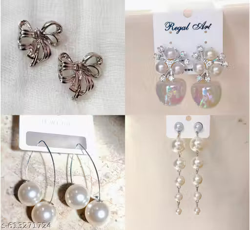 Latest Korean Earring Combo (Pack of 4) – Silver Plated American Diamond Studs & Drops
