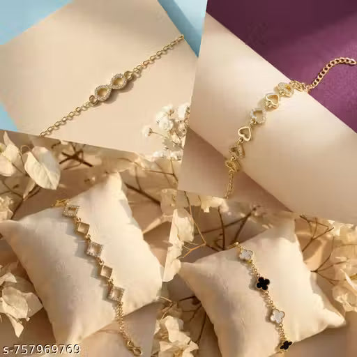 Shimmering Beautiful Set of 4 Gold-Plated Bracelets – Adjustable Crystal Charm Combo