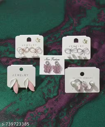 Rose Gold Plated Multicolor Nature Motif Earrings – Bow, Butterfly & Floral Dainty Studs