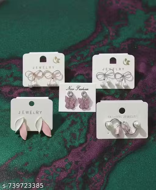 Rose Gold Plated Multicolor Nature Motif Earrings – Bow, Butterfly & Floral Dainty Studs