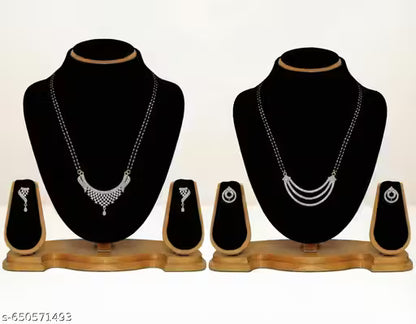 Diva Graceful Gold-Plated Mangalsutra Set – Minimalist CZ Pendant with Matching Earrings