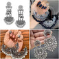 Pack of 4 Traditional Oxidized Silver Jhumka Earrings Combo with Pearl Drops