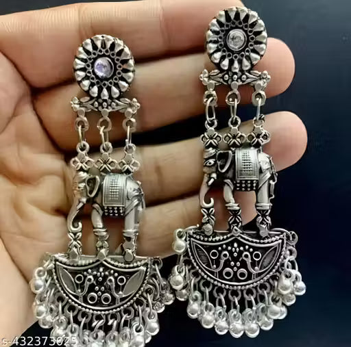Pack of 4 Traditional Oxidized Silver Jhumka Earrings Combo with Pearl Drops