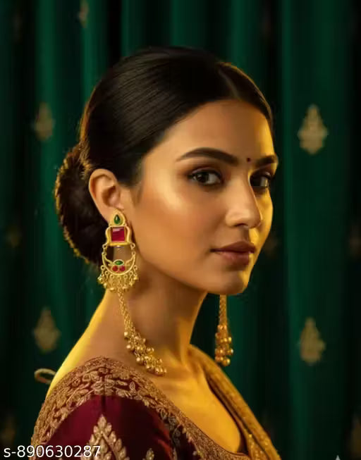 ASFAYA Traditional Kashmiri Gold-Plated Jhumkas with Sparkling Stone Work