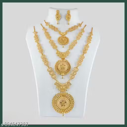 Classic Gold Plated Traditional Indian Jewelry Set – Intricate Metalwork for Ethnic Parties